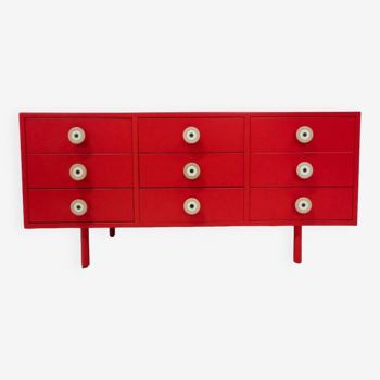 Mid-century modern red lacquered sideboard by planula, italy, 1970s