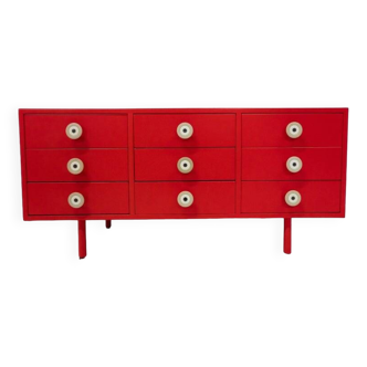 Mid-century modern red lacquered sideboard by planula, italy, 1970s