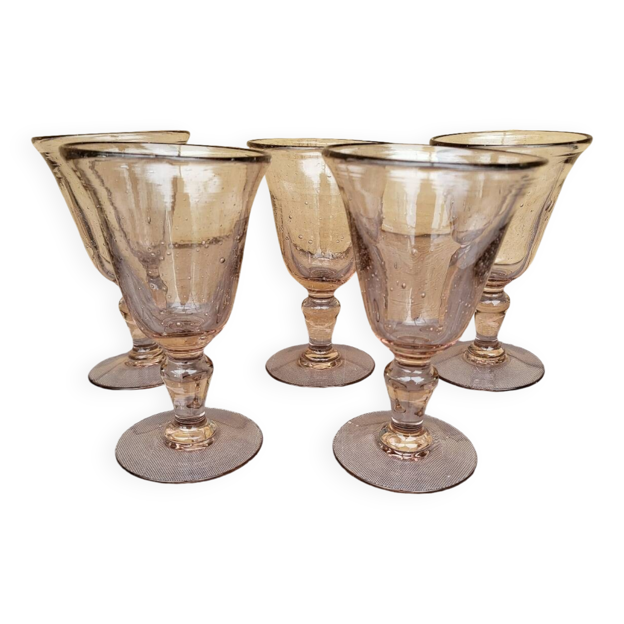 Set of 5 Biot bubble stem glasses H 15 cm, pink color