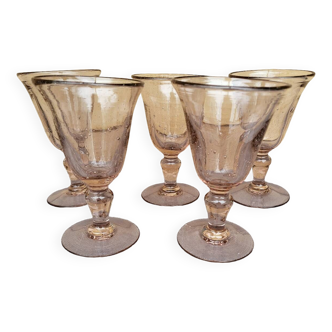 Set of 5 Biot bubble stem glasses H 15 cm, pink color