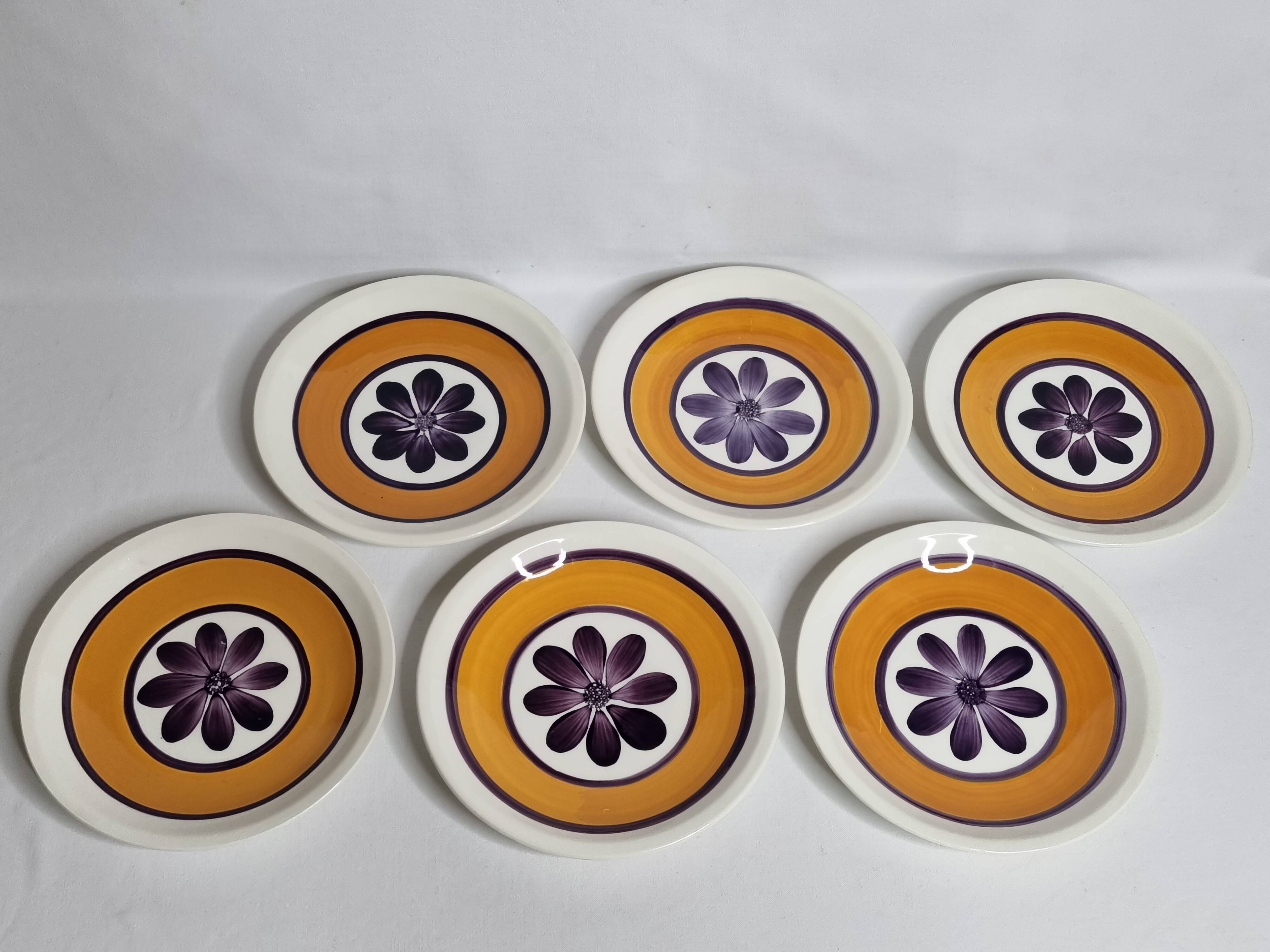 Set of 6 dessert plates, vintage Gien earthenware, 20.5 cm