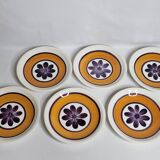 Set of 6 dessert plates, vintage Gien earthenware, 20.5 cm