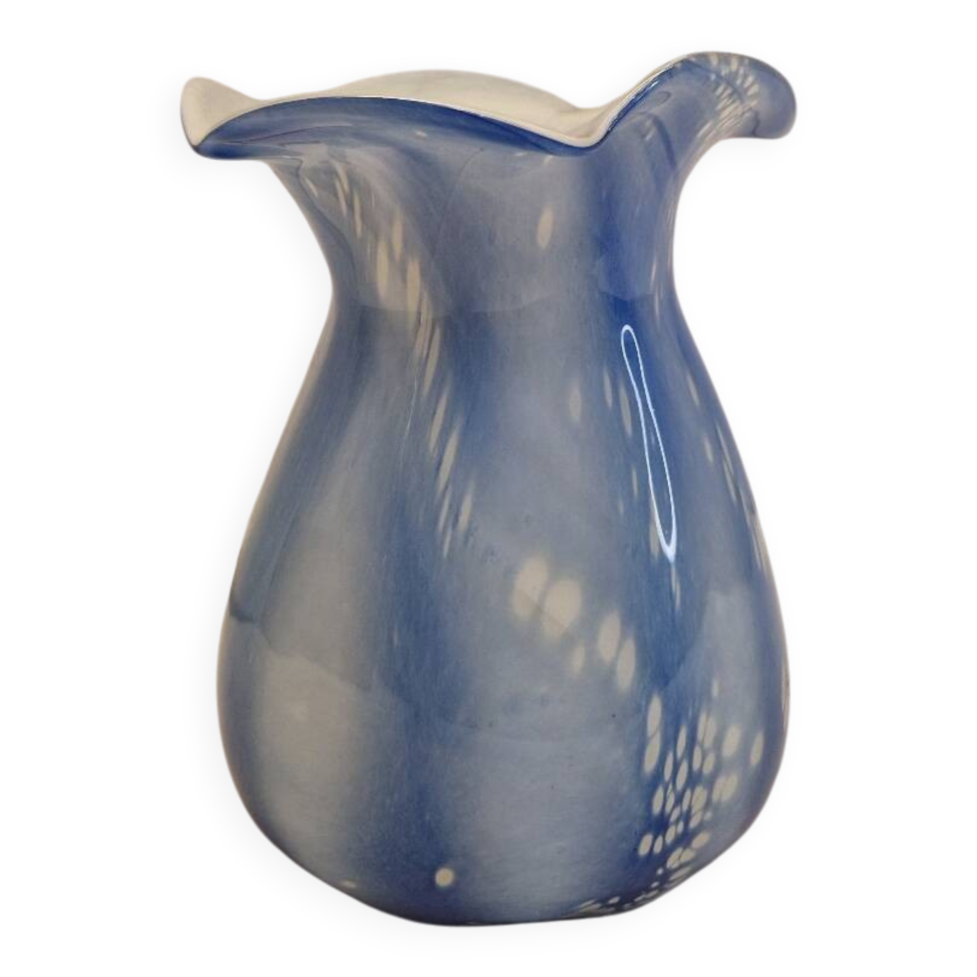 Vase ancien verre soufflé Bleu et blanc rétro vintage
