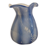 Vase ancien verre soufflé Bleu et blanc rétro vintage