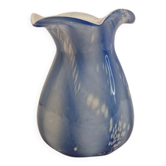 Vase ancien verre soufflé Bleu et blanc rétro vintage