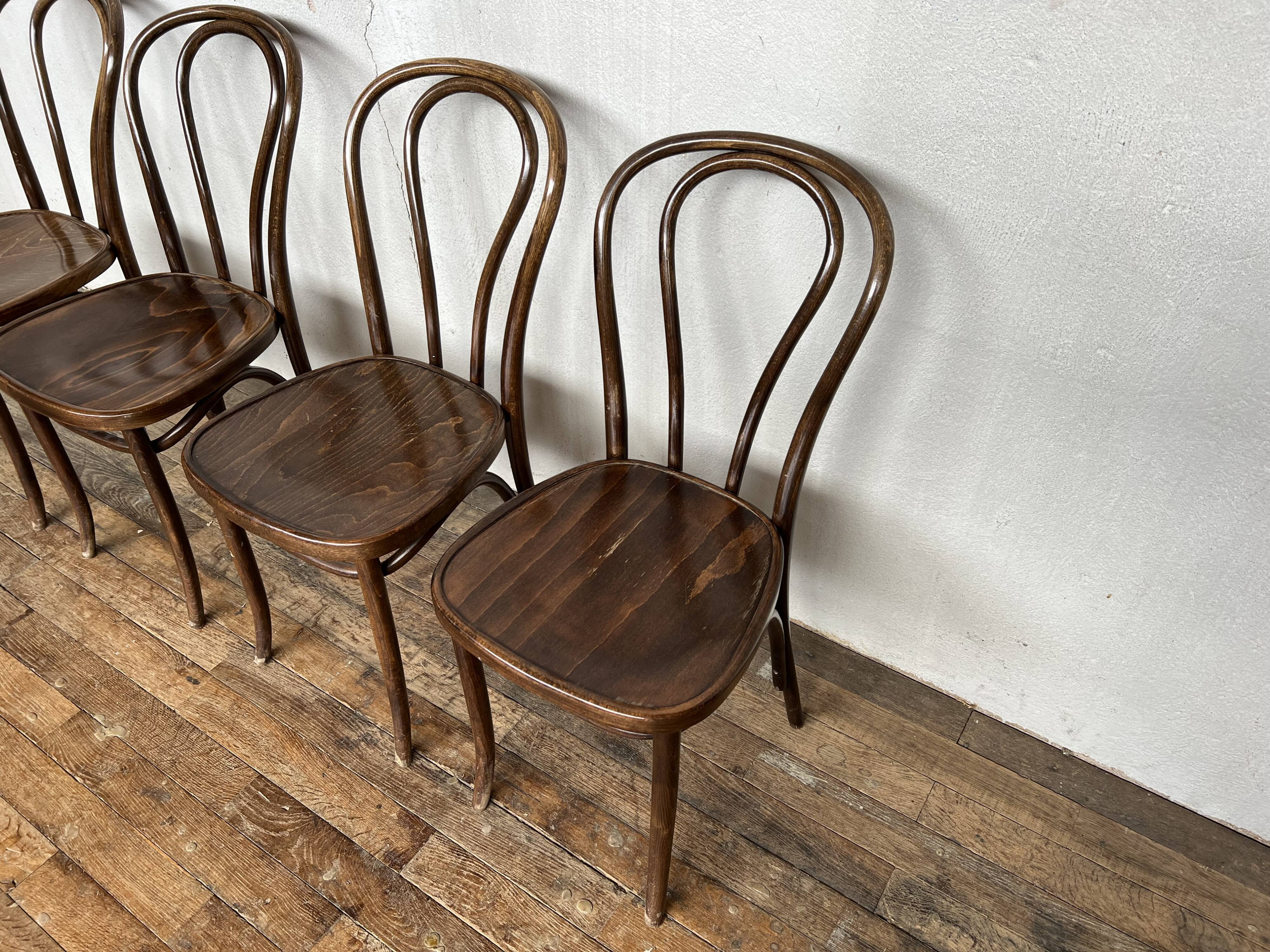 Series of 8 bistro chairs troquet wood curved vintage 1960