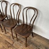 Series of 8 bistro chairs troquet wood curved vintage 1960