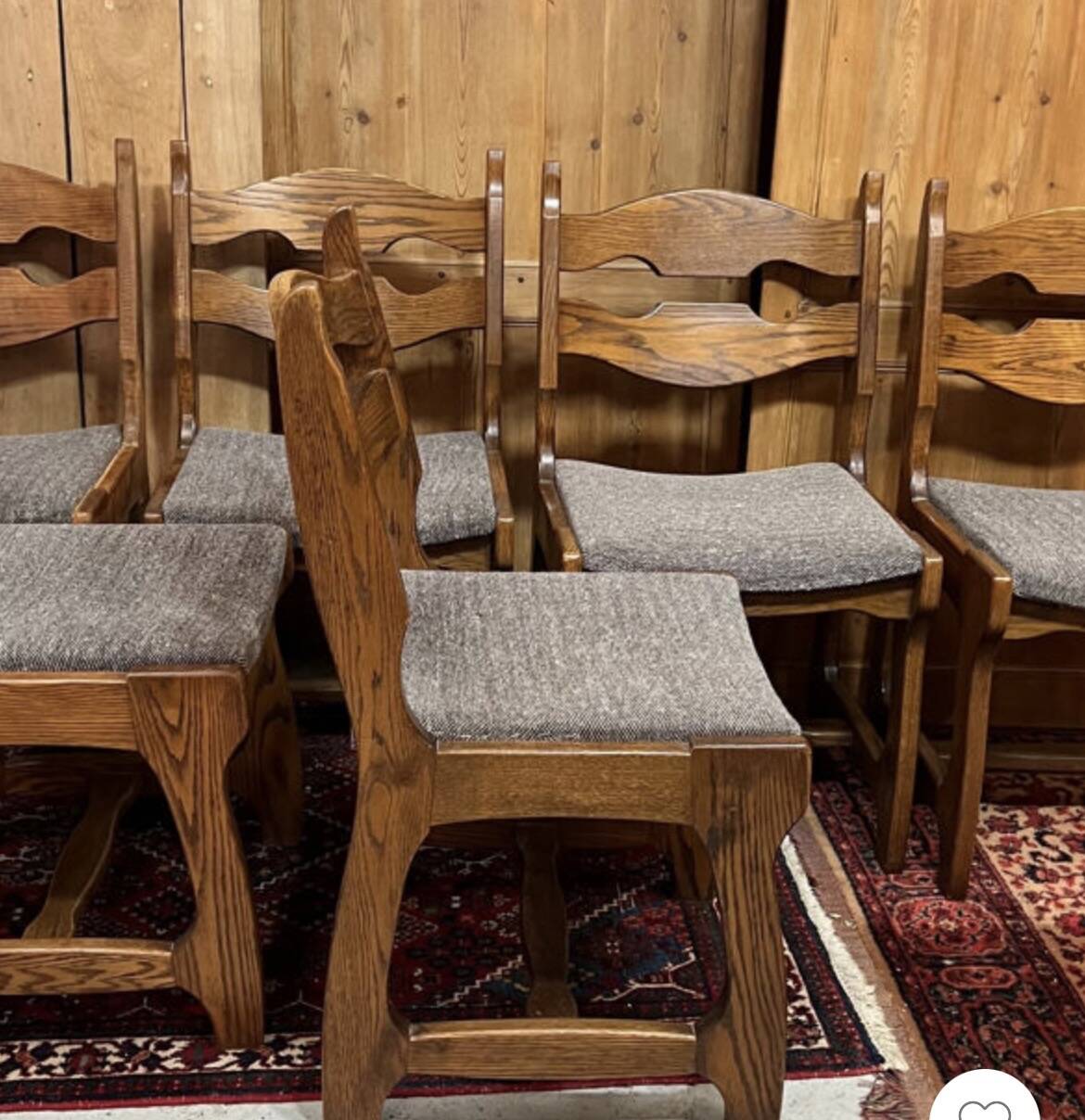 6 Vintage Brutalist Dining Chairs, 1970