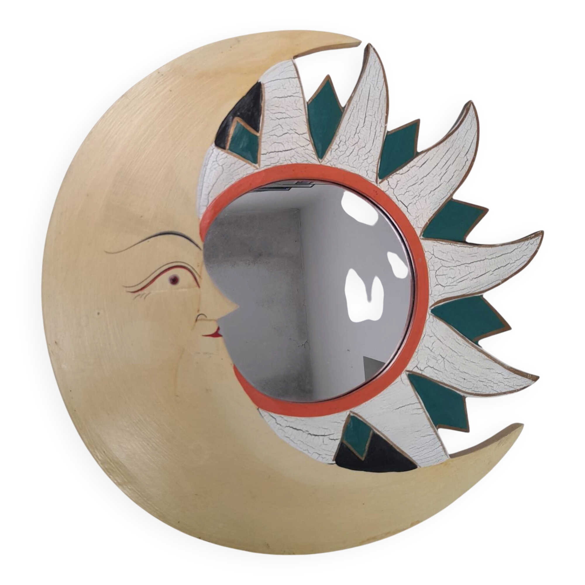 Vintage 90s wooden moon mirror