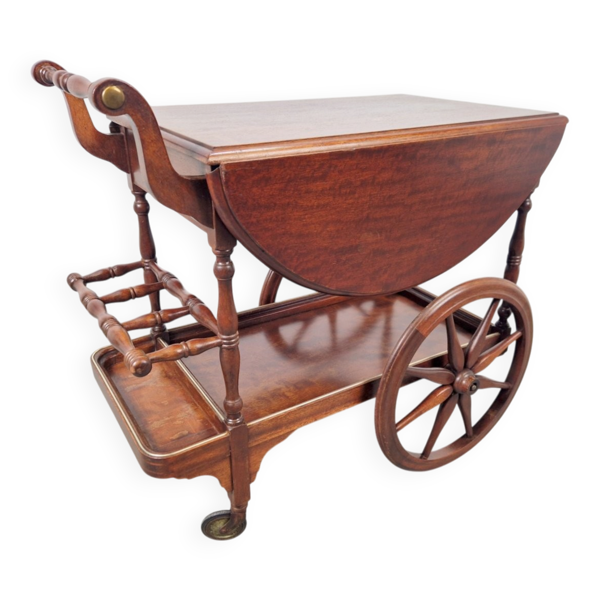 Vintage French Folding Spindle Bar Cart in Wood, 1960s