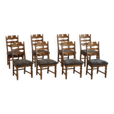 Denmark mid-century, set of 8 oak and lambswool chairs, Henning Kjærnulf, 1960s