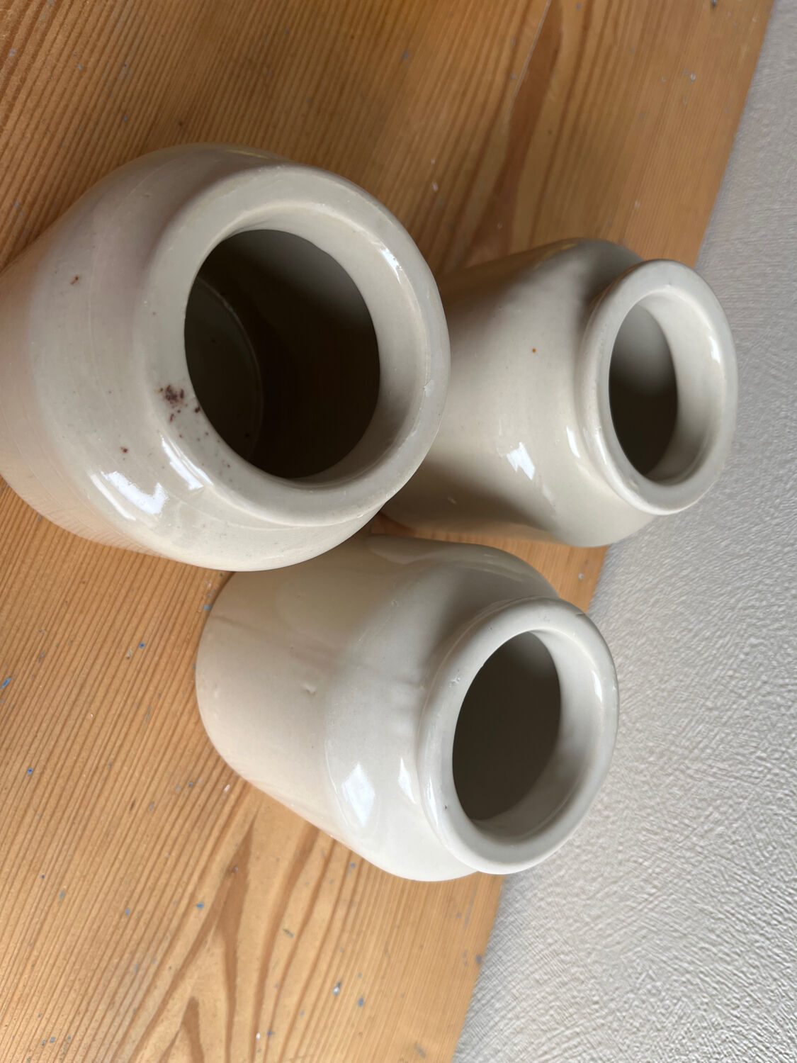 Old glazed stoneware mustard pots