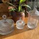 Set of 3 striped glass candy jars with lid or pharmacy jars.