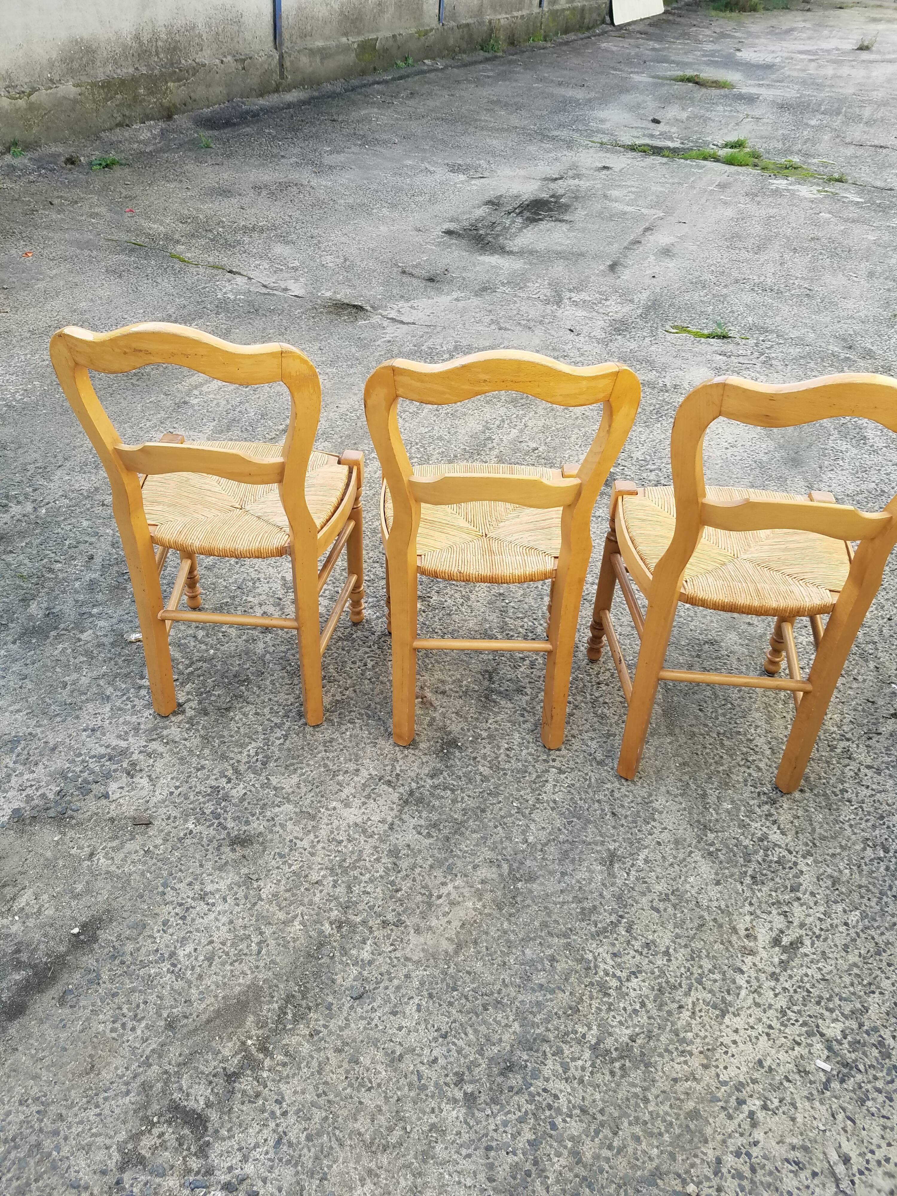 Lot de 3 chaises en paille Baumann