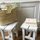 Stools, patinated wooden bedside tables