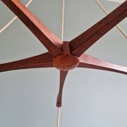 Large Scandinavian chandelier in teak and tubular white opaline, 1960.