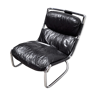 Italian lounge chair in black leather and tubular steel, 1970s