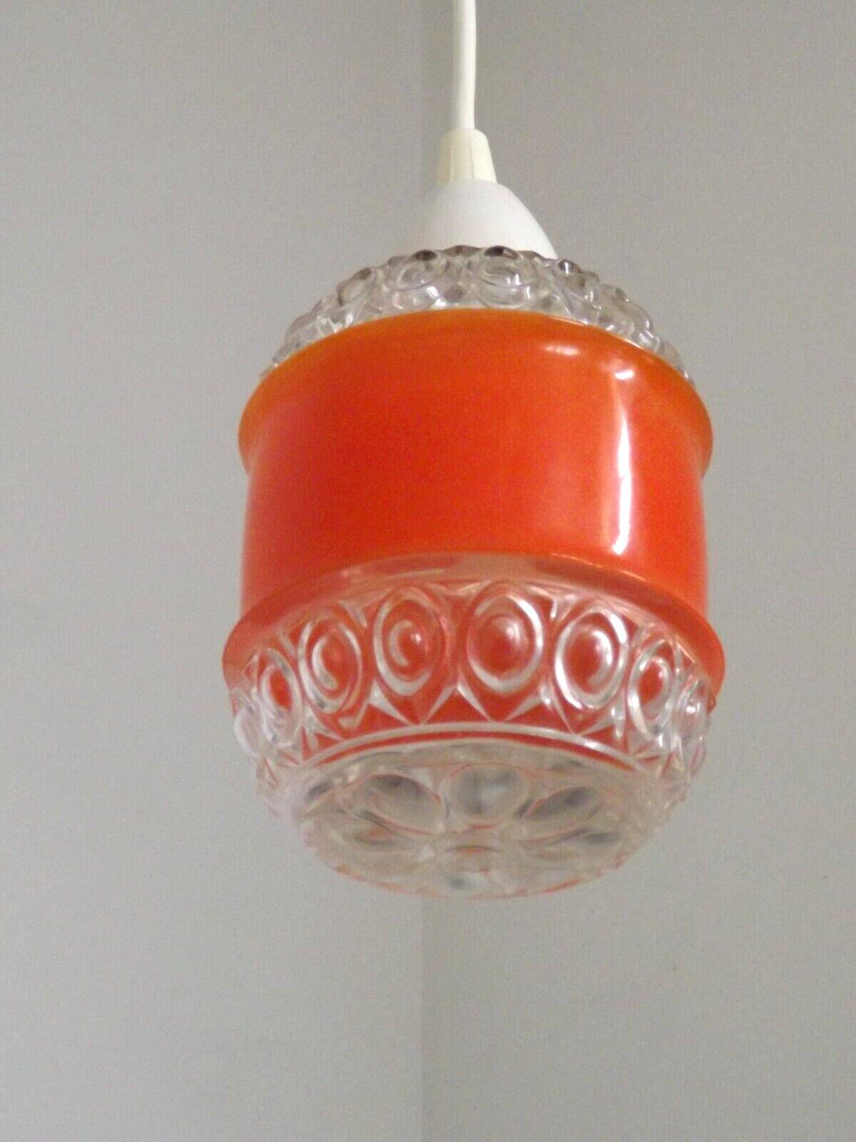 French vintage pendant light clear decorative glass shade with orange band 4449