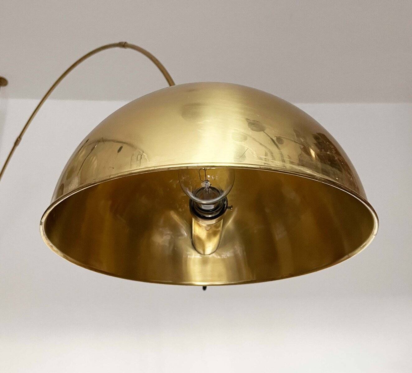 German Postmodern Vintage Brass Arc Floor Lamp with Clamp Rod attributed to Florian Schulz, 1970s