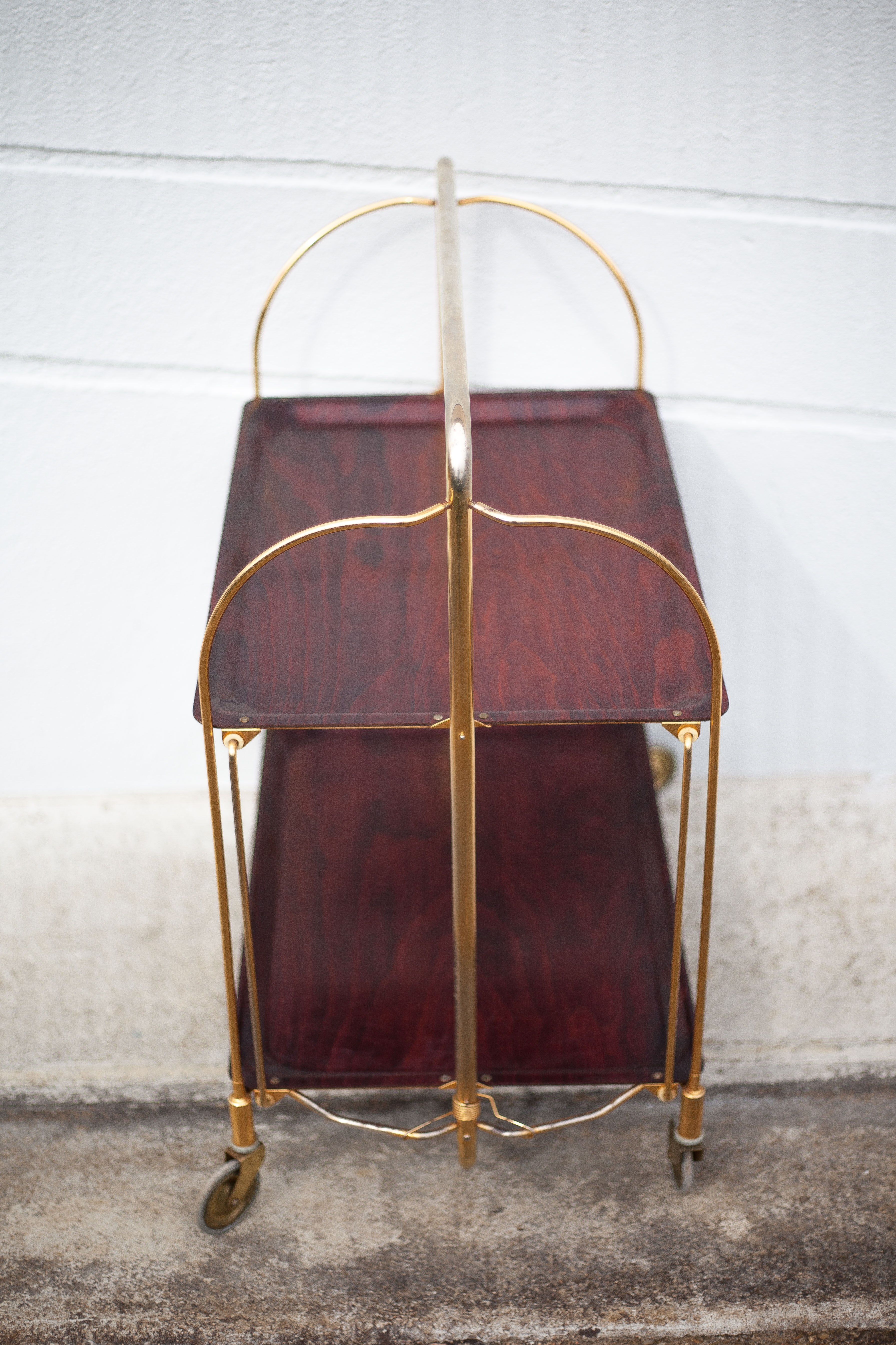 Vintage service, rolling bar, table, wheeled service, golden metal service, folding service