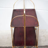 Vintage service, rolling bar, table, wheeled service, golden metal service, folding service