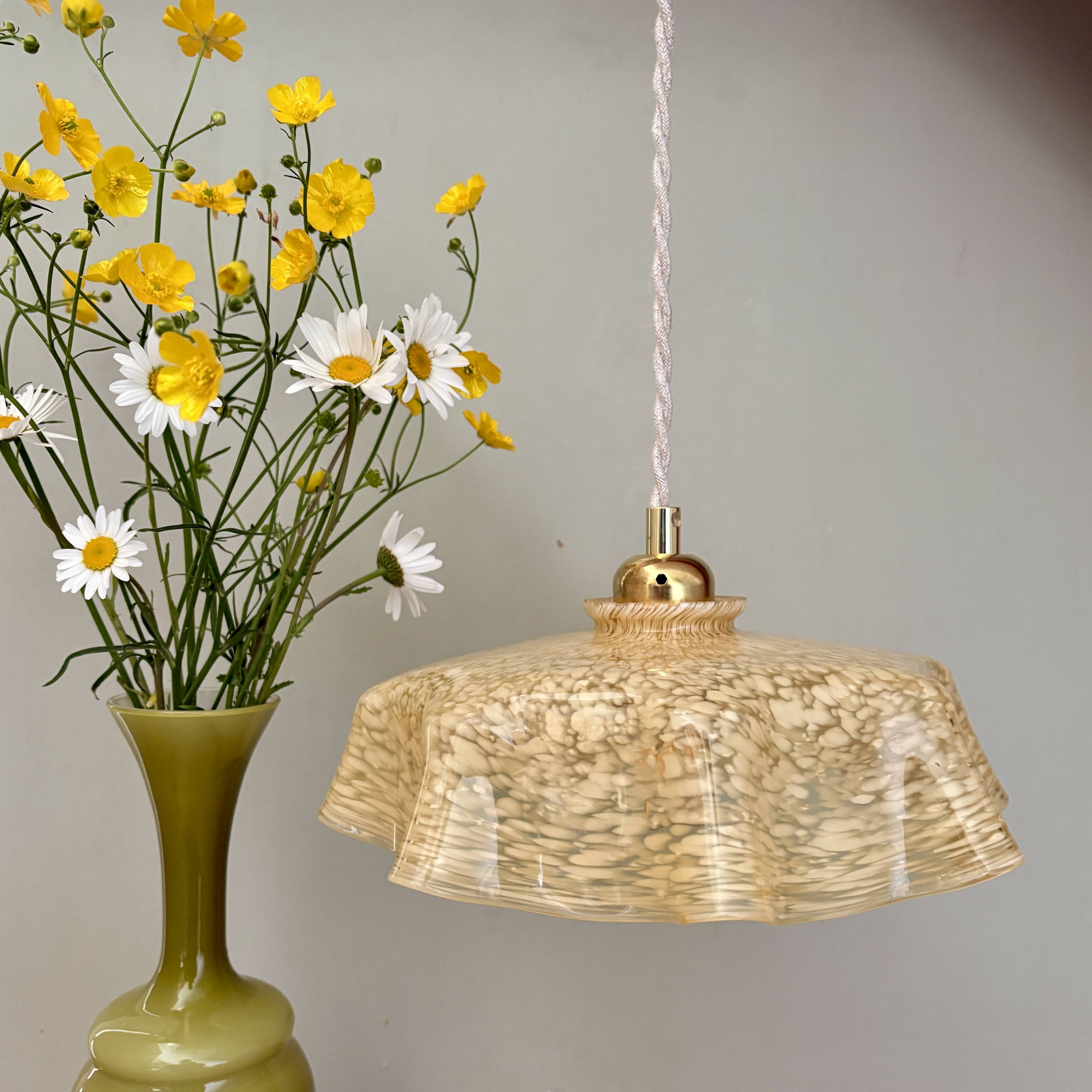 Vintage yellow Clichy glass lampshade pendant light