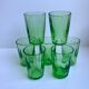 Set of 7 green glass liquor glasses 60s-70s