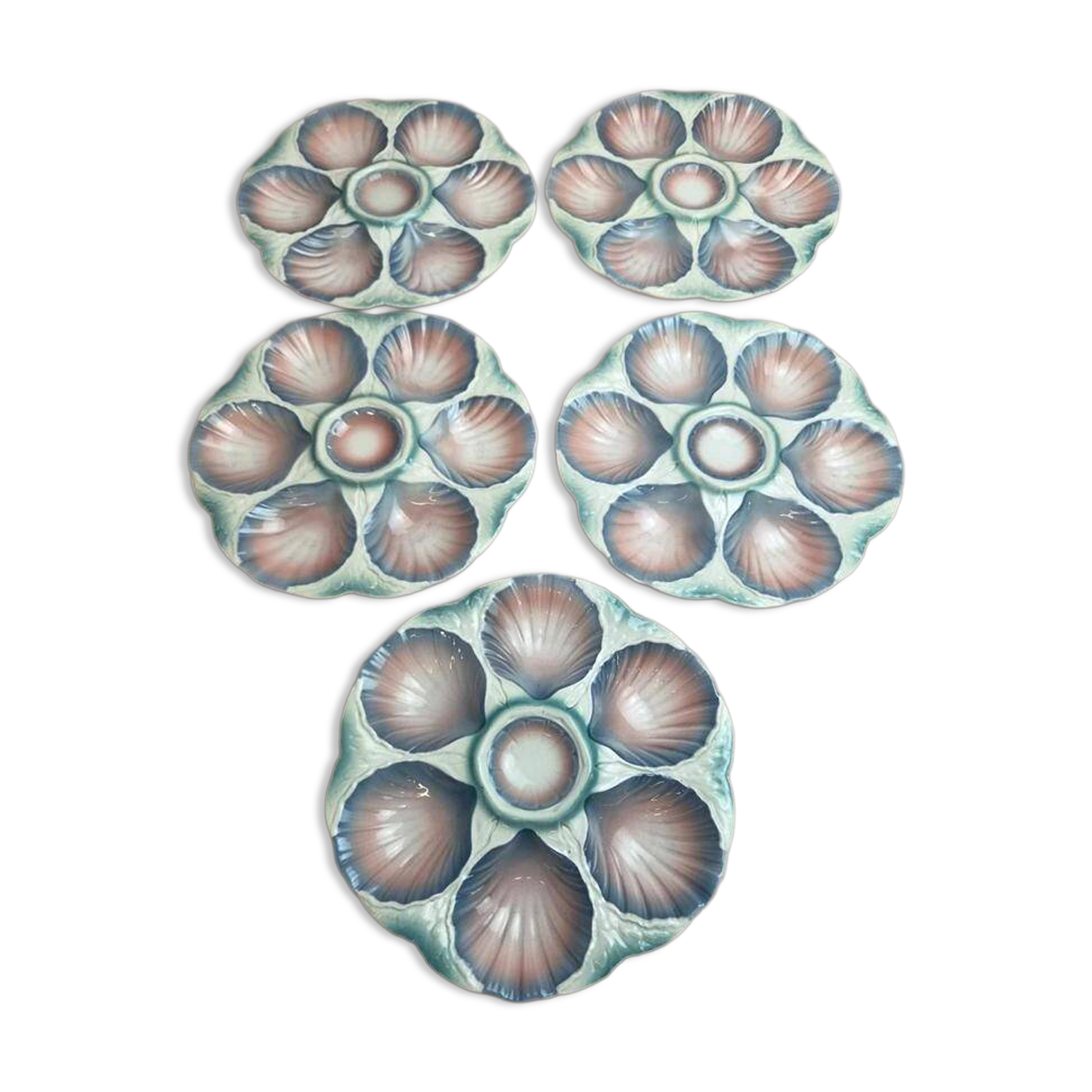 Set of 5 oyster plates Digoin Sarreguemines no. 32 – Antique majolica