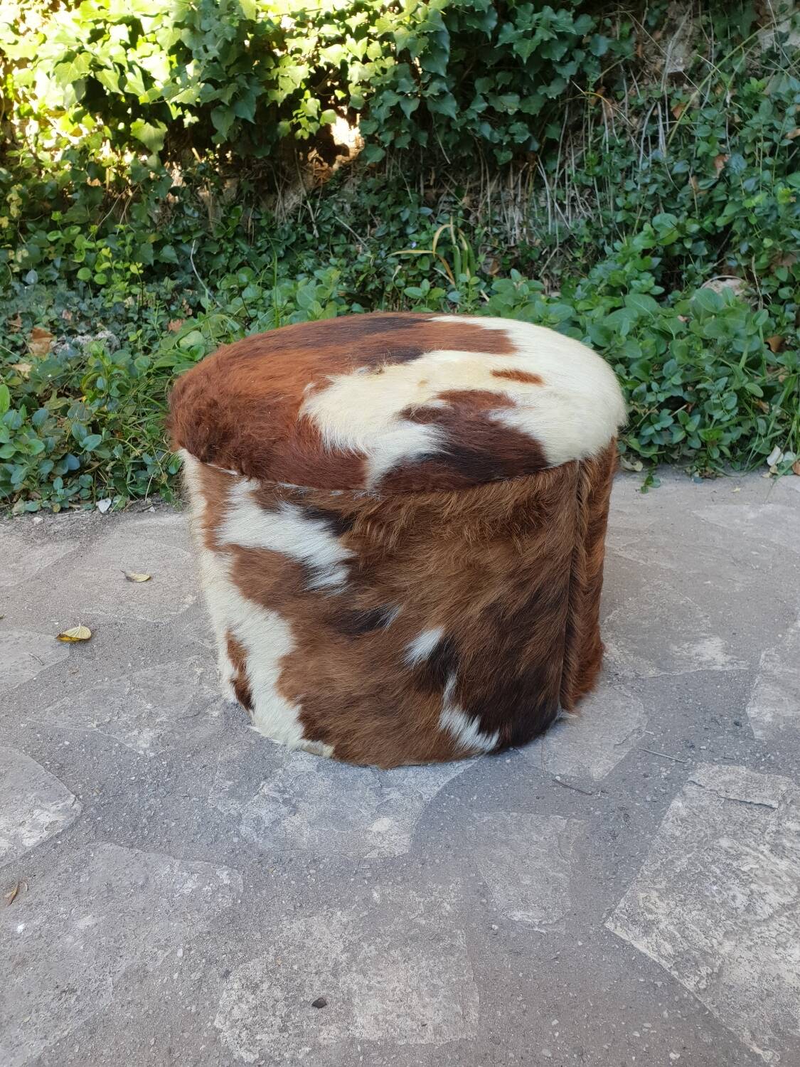 Cowhide chest pouf, 1970