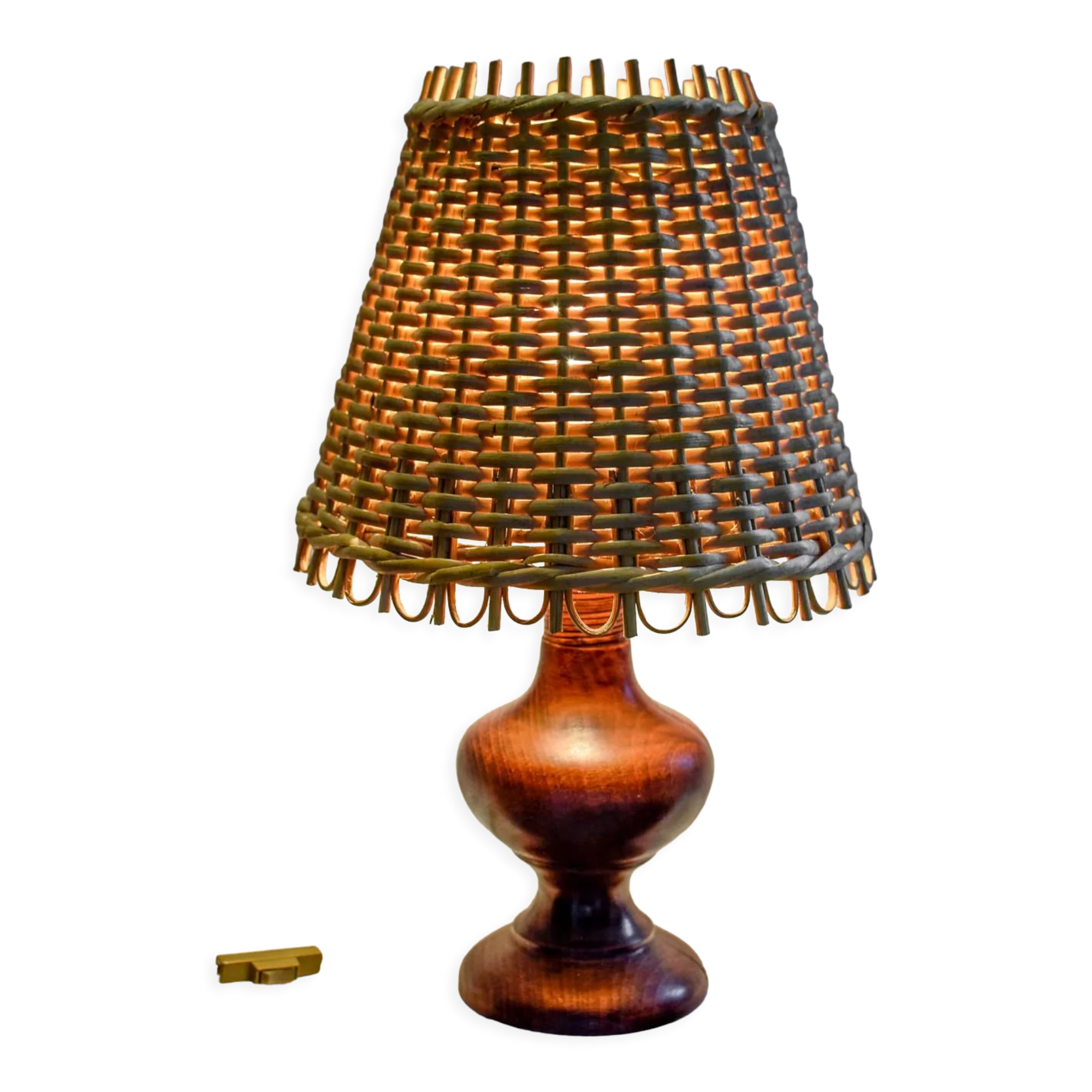 Wooden table lamp and rattan lampshade