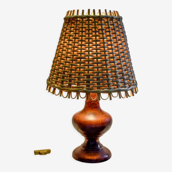 Wooden table lamp and rattan lampshade