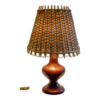Wooden table lamp and rattan lampshade