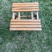 Brown wooden folding stools from the 1950s — slatted seat, folding mechanism X