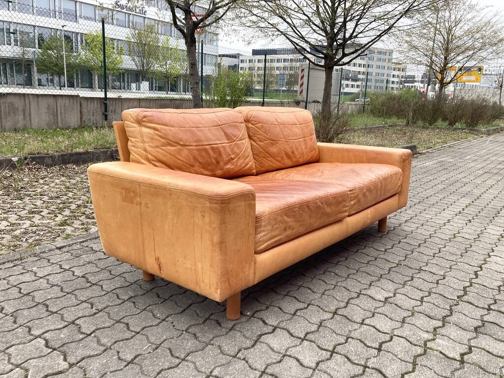 Danish Modern Mid Century Vintage Cognac Leather Sofa