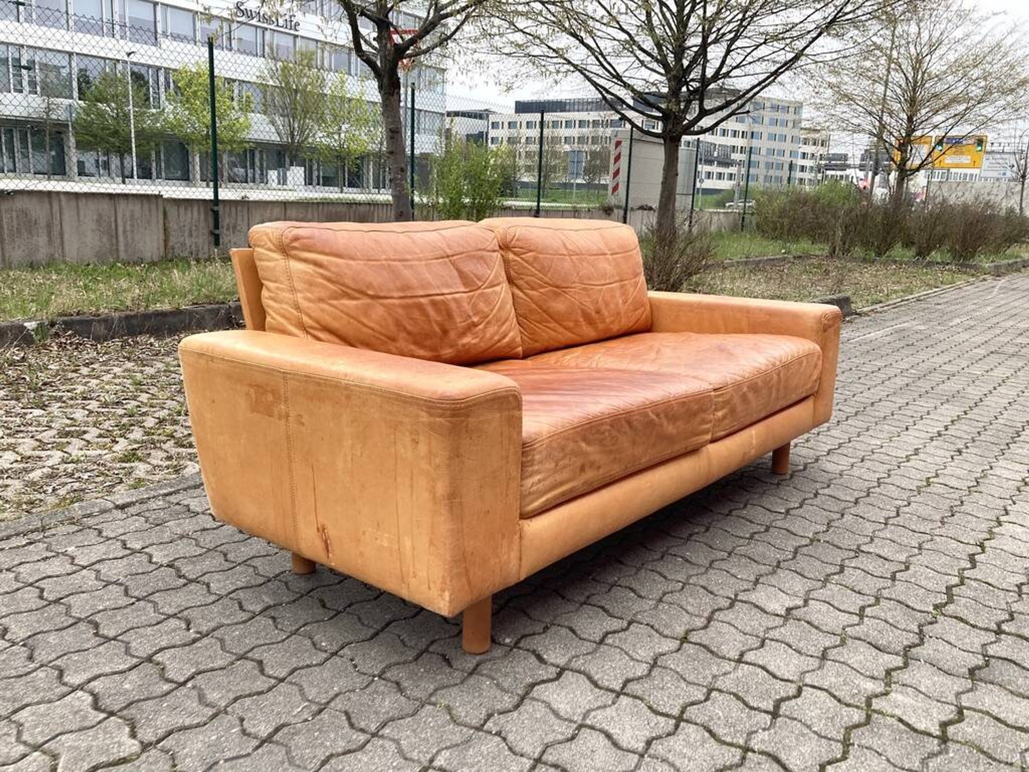 Canapé en cuir cognac vintage danois moderne du milieu du siècle