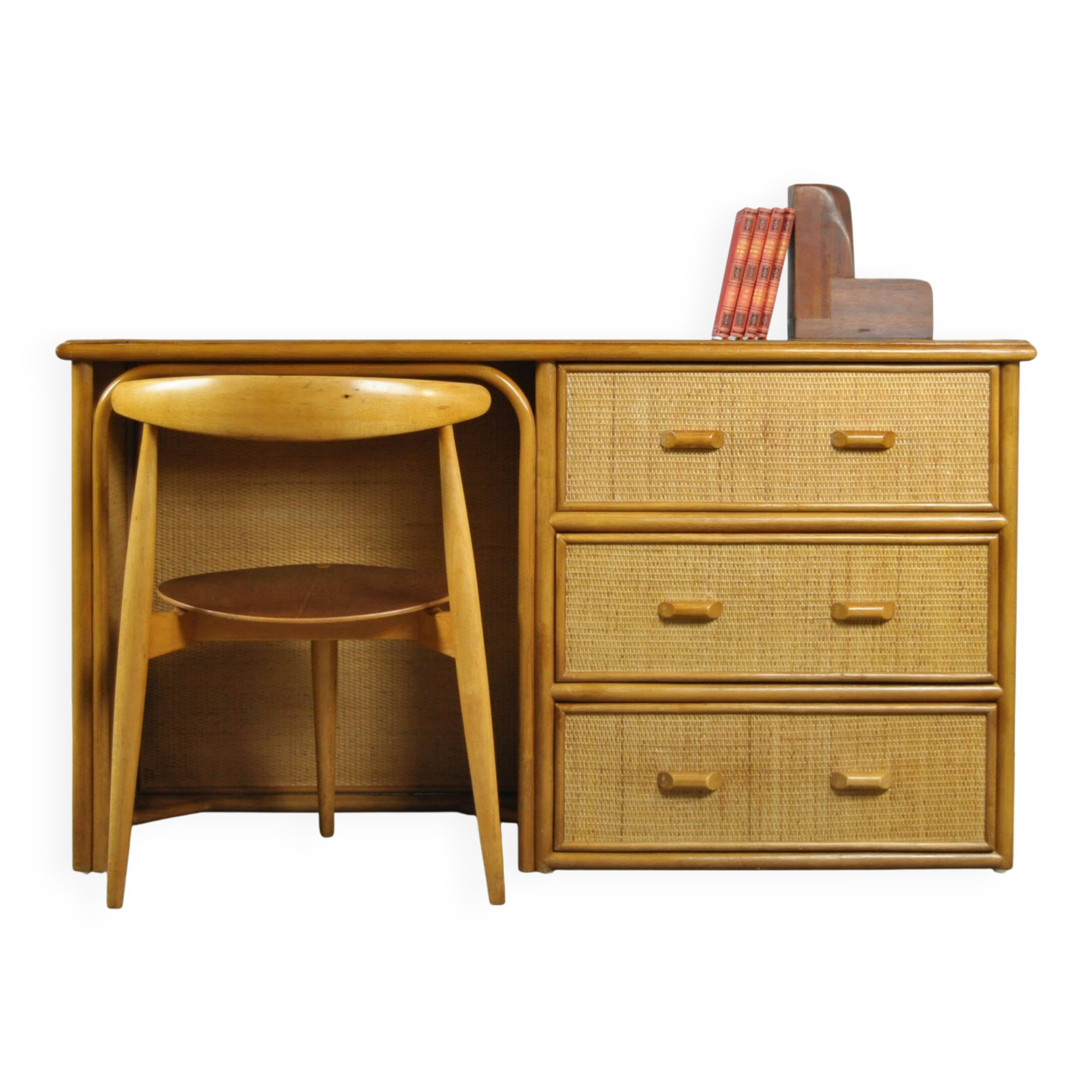 Vintage BAMBOO Writer’s Desk with Drawers, Italy 1980