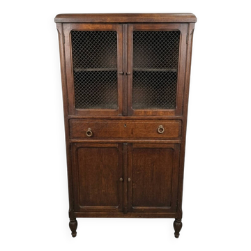 Meuble vintage en chêne avec portes grillagées