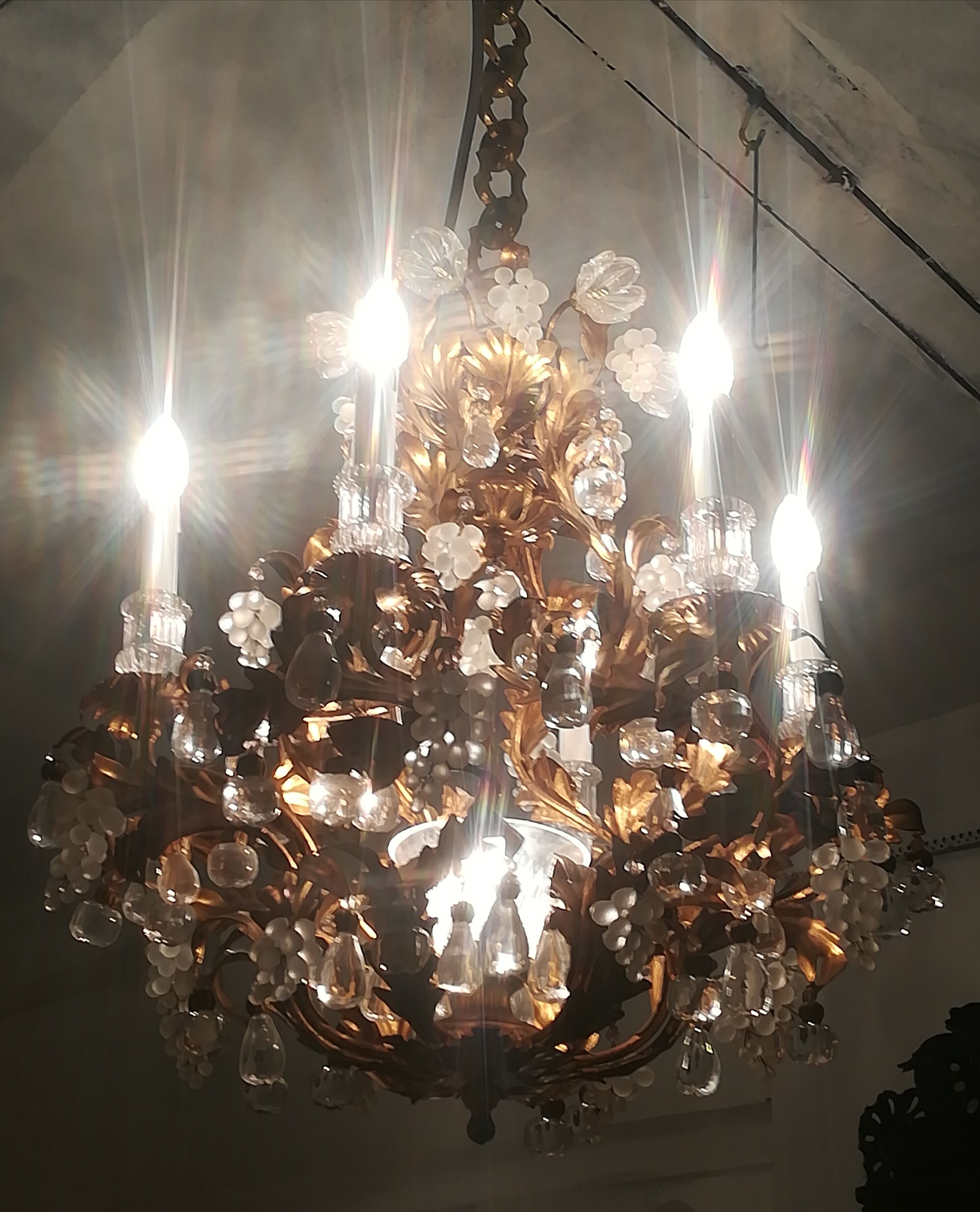 Murano fruit chandelier in crystal and gold metal