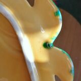 Old lemon-shaped cheese dish, vintage yellow ceramic brass handle 70s