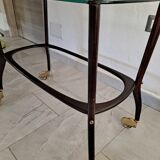 Midcentury mahogany italian bar cart with glass serving tray, 1950s