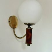 Vintage wooden, brass, and opaline wall light, France, 1970.