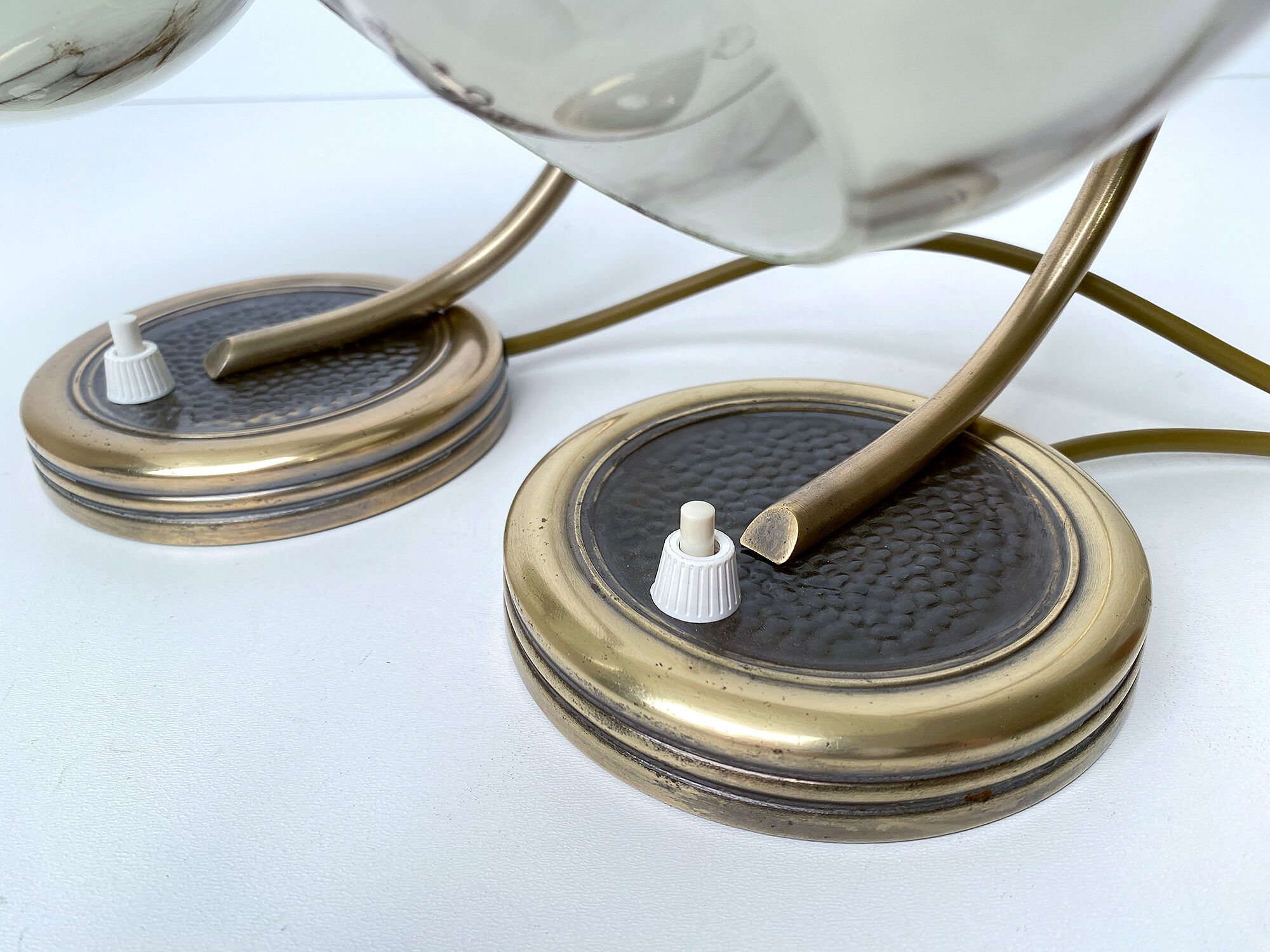 Pair of vintage lamp art deco bauhaus, 30s, marbled glass brass