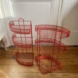 Red enamelled metal wall shelves