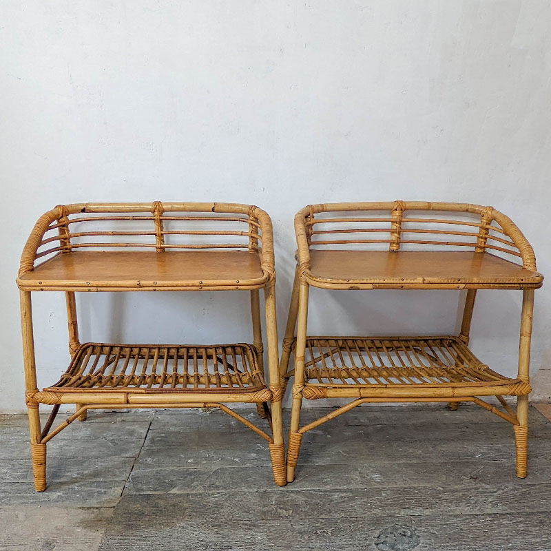 Pair of rattan bedside tables