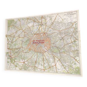Vintage map Paris and its suburbs 1970