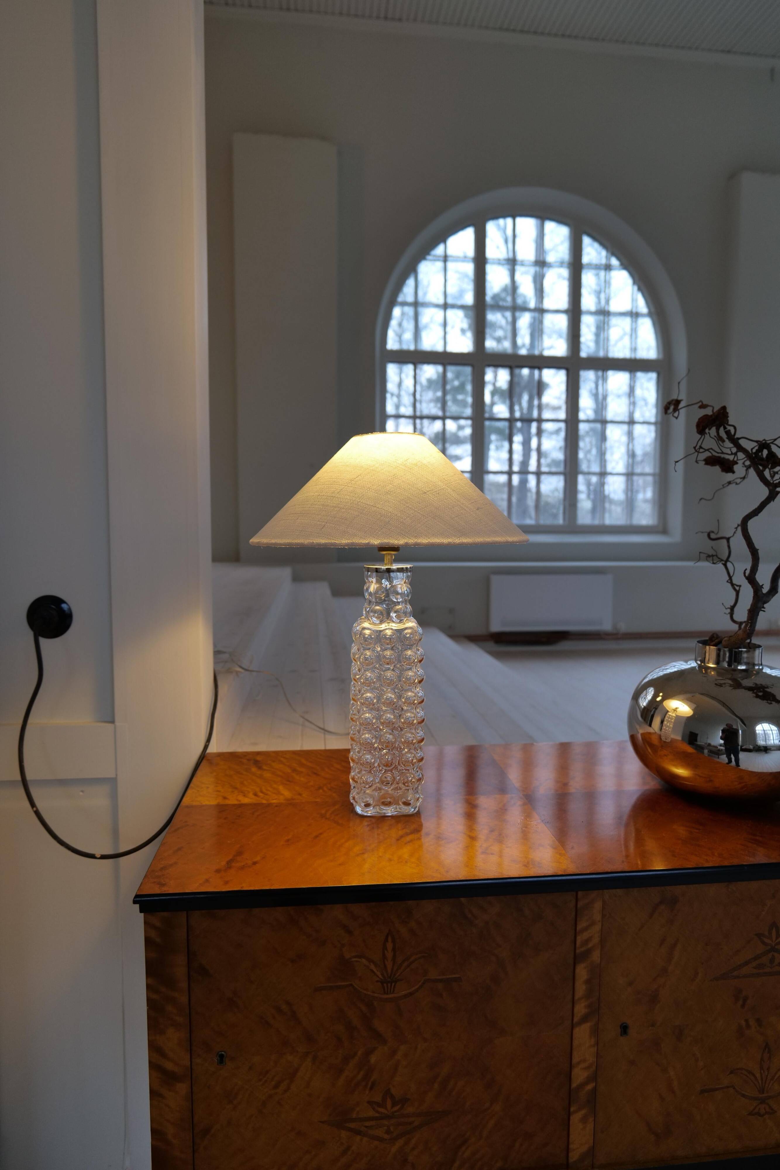 Rare Midcentury Modern crystal bubble table lamp by Orrefors Carl Fagerlund.