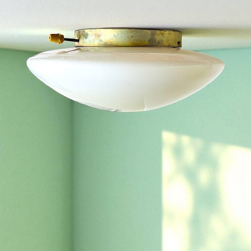 Pair Art Deco white glass wall or ceiling lamps