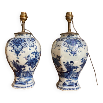 Pair of 18th century Delft earthenware lamps