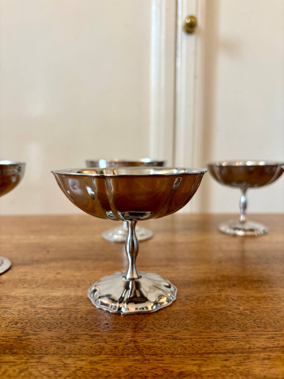 Set of 9 vintage silver stainless steel dessert bowls