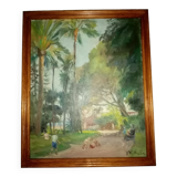 Old impressionist painting "the garden of the massena museum" sign pierre villain